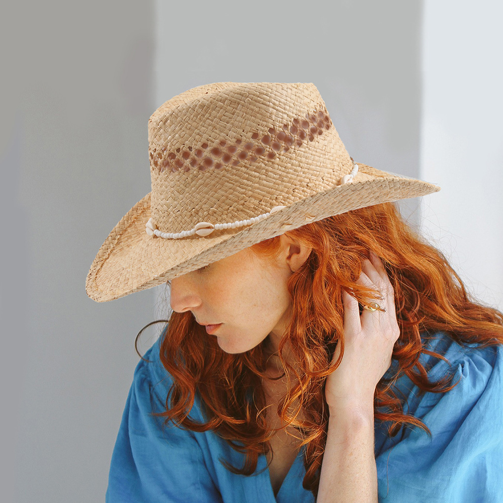 Cowboy Hat Straw - 2026 New Shell Chain Straw Hat